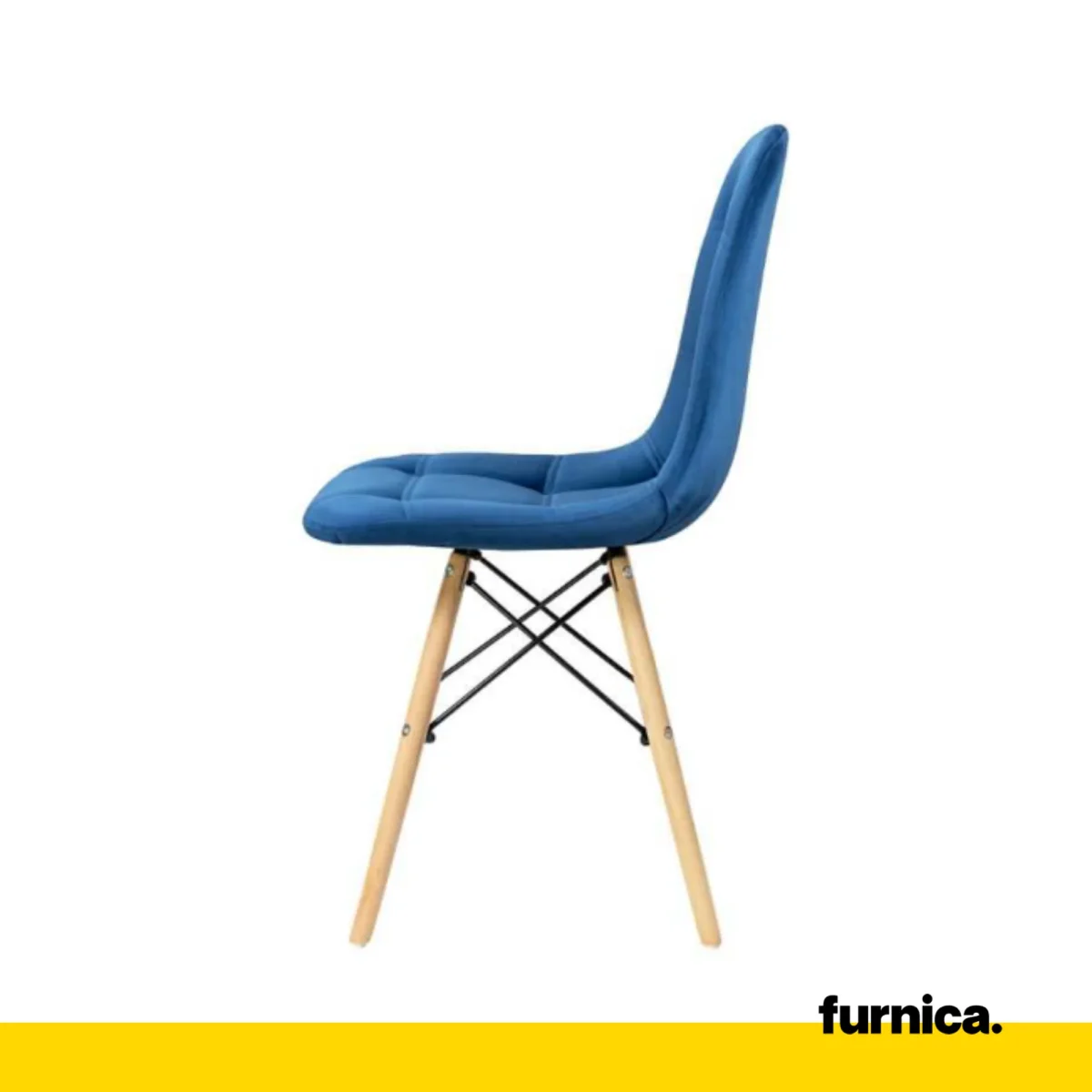 FABRIZIO - Chaise de Salle à Manger / Bureau en Velours Matelassé avec Boutons et Pieds en Bois - Bleu Foncé – Image 4
