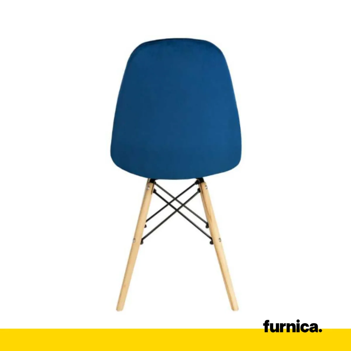 FABRIZIO - Chaise de Salle à Manger / Bureau en Velours Matelassé avec Boutons et Pieds en Bois - Bleu Foncé – Image 5