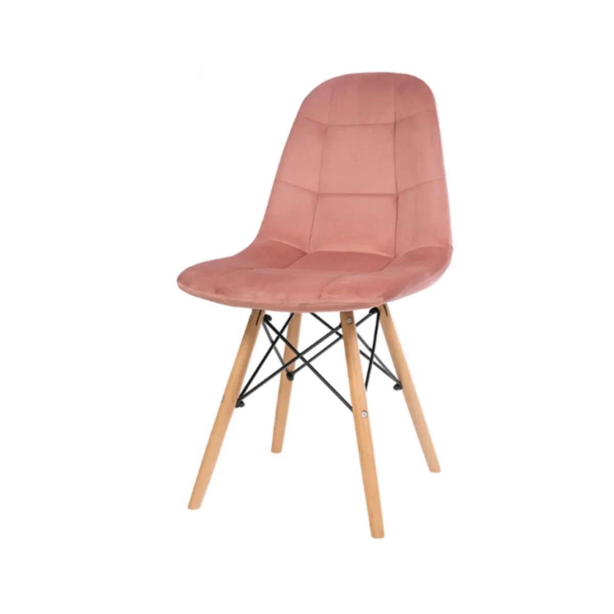 FABRIZIO - Chaise de Salle à Manger / Bureau en Velours Matelassé avec Pieds en Bois - Rose – Image 2