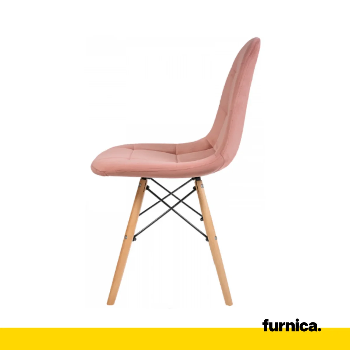 FABRIZIO - Chaise de Salle à Manger / Bureau en Velours Matelassé avec Pieds en Bois - Rose – Image 4