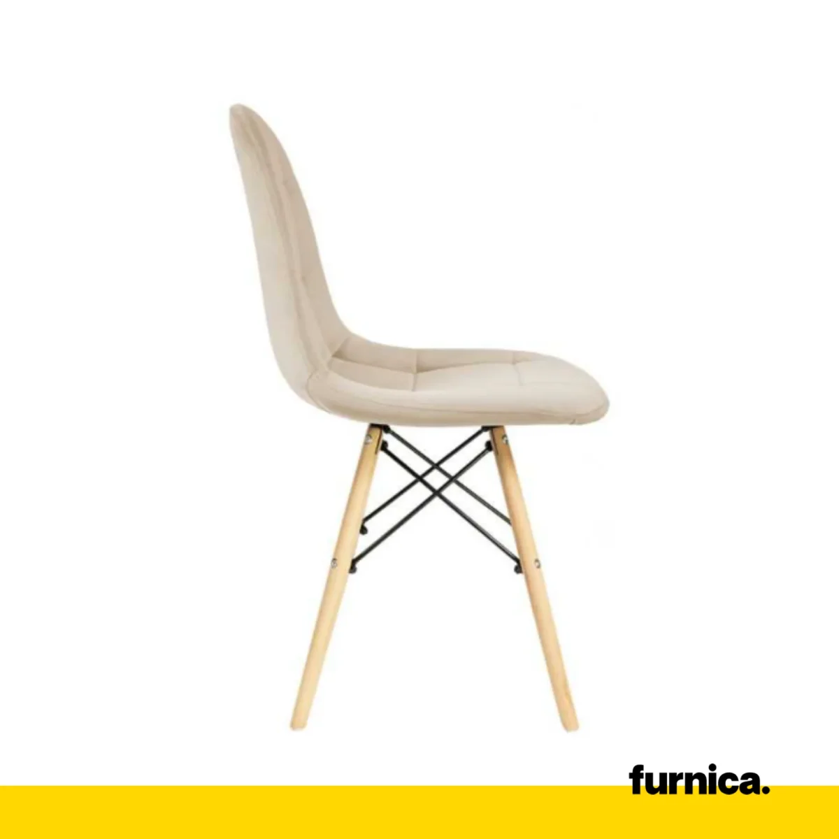FABRIZIO - Chaise de Salle à Manger / Bureau en Velours Matelassé avec Pieds en Bois - Beige – Image 3