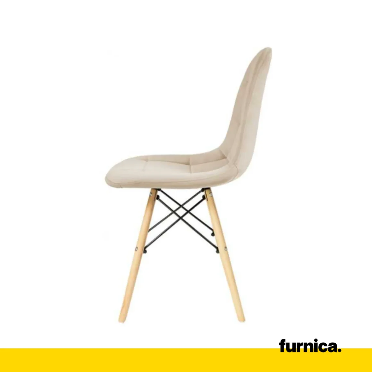 FABRIZIO - Chaise de Salle à Manger / Bureau en Velours Matelassé avec Pieds en Bois - Beige – Image 4