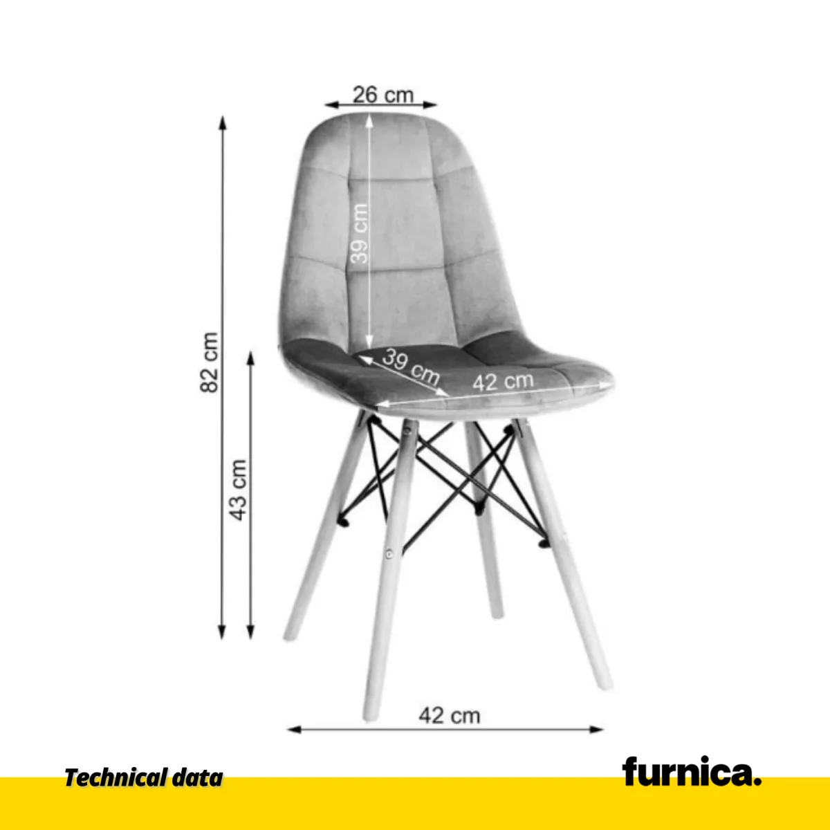 FABRIZIO - Chaise de Salle à Manger / Bureau en Velours Matelassé avec Pieds en Bois - Beige – Image 6