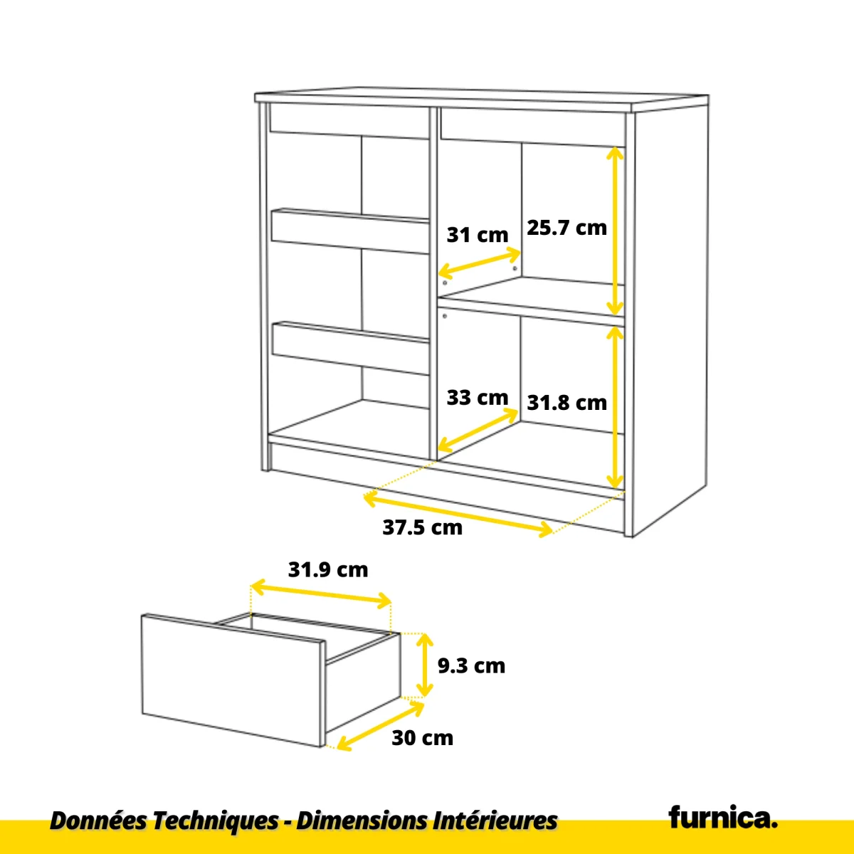MIKEL - Commode 3 Tiroirs et 1 Porte - Armoire de Rangement pour Couloir/Chambre à Coucher - Buffet - H75cm L80cm P35cm (Anthracite/Noir Brillant) – Image 8