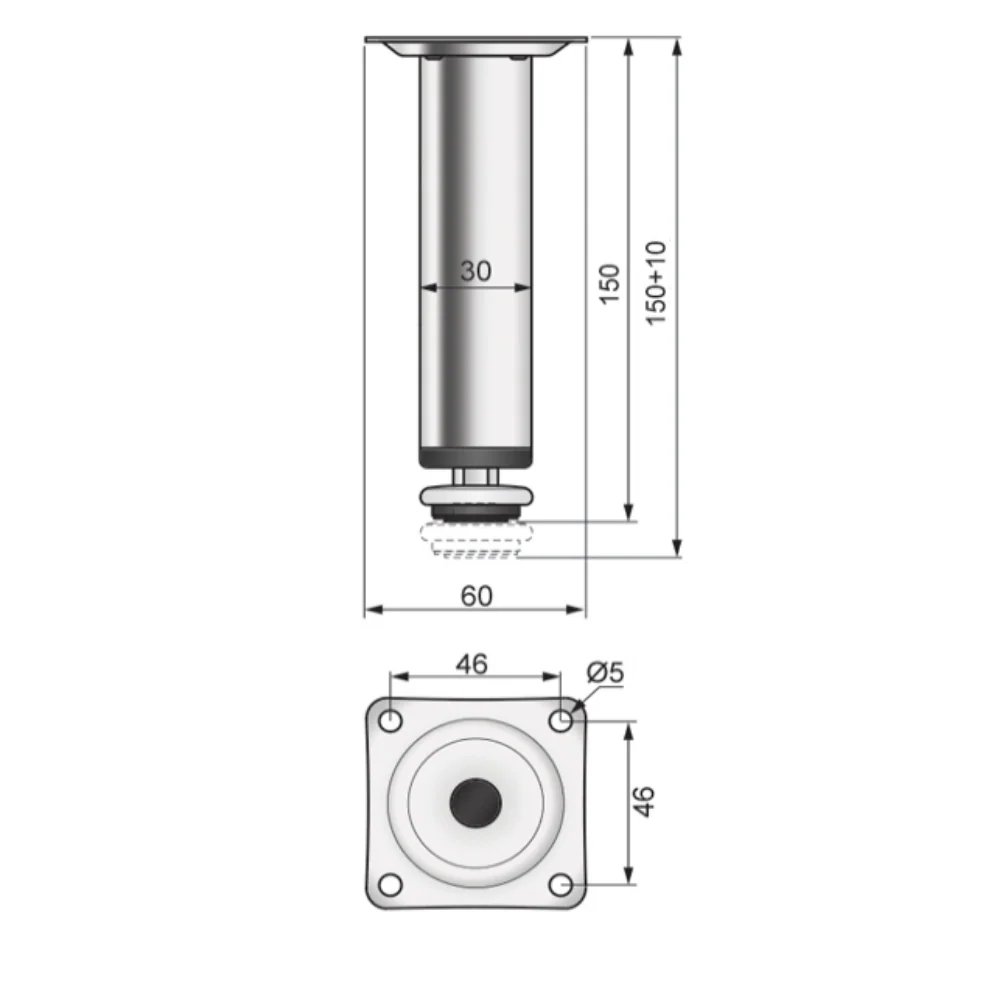 Pied de meuble réglable 150mm - Satin – Image 3